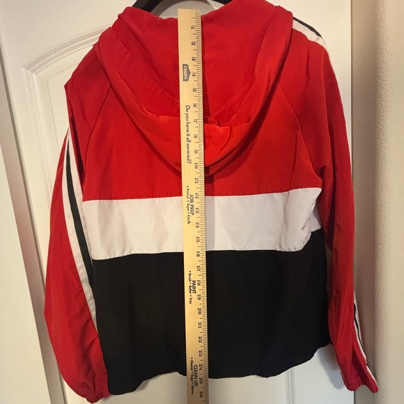 Rue 21 quarter zip windbreaker jacket. Men’s size small. Red, white,black stripe - Picture 5 of 7